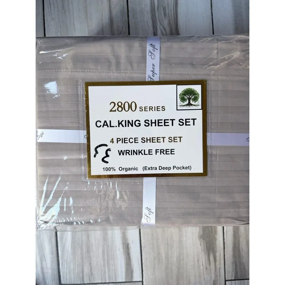 Hotel Quality 2800 Series 100% Organic Cotton Percale, Cal King Taupe Sheet Set